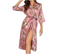 Zeiayuas Women's Long Satin Nightgown UK Clearance Kimono Dressing Gowns Satin Kimono Robe Peacock and Blossoms Silk Dressing Gown for Women UK Long Silk Bride and Bridesmaid Robes