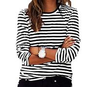 Zeiayuas Women's Long Sleeve Tops Casual Striped Pullover Shirts Crewneck Oversized Sweatshirts 2024 Fall Clothes Basic Sweatshirt Comfortable Lightweight T Shirt Y2k Tops Black