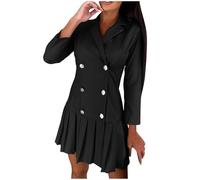 Zeiayuas Women's Long Sleeve Tuxedo Dress Wear to Work V Neck Long Sleeve Pleated Dresses Casual Lapel Classy Dinner Party Mini Dress Ladies Elegant Button Blazer Office Work Dress Black