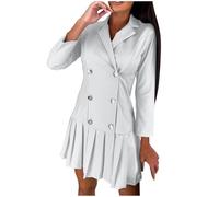 Zeiayuas Women's Long Sleeve Tuxedo Dress Wear to Work V Neck Long Sleeve Pleated Dresses Casual Lapel Classy Dinner Party Mini Dress Ladies Elegant Button Blazer Office Work Dress White