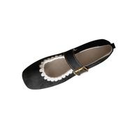 Zeiayuas Womens Mary Jane Ballet Shoes Ladies Flats Buckle Strap Square Toe Faux Suede Dolly Pumps Fashion Low Heel Slip On Flats Black