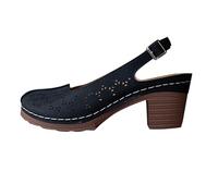 Zeiayuas Womens Mid Cuban Heel Mary Jane Ladies Close Toe Sandals Comfort Grip Sole Brogues Sandals Shoes Ankle Strap Pumps Chunky Heel Sandal Smart Work Summer Casual Brogue Shoes