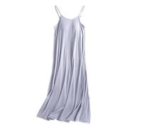 Zeiayuas Women's Nightdress UK Sleeveless Cami Dresses Nightgown Nighties Solid Color Padded Nightshirts Soft Cotton Loose Sleep Long Dress Built in Bra Ladies Casual Sleepwear Pyjamas Light Blue