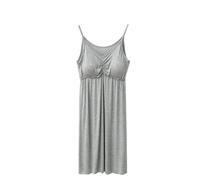 Zeiayuas Women's Nightdress UK Sleeveless Cami Dresses Solid Color Padded Nightshirts Soft Cotton Loose Sleep Long Dress Built in Bra Ladies Casual Sleepwear Soft Nightgown Nighties Pyjamas Gray