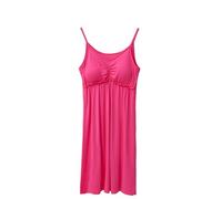 Zeiayuas Women's Nightdress UK Sleeveless Cami Dresses Solid Color Padded Nightshirts Soft Cotton Loose Sleep Long Dress Built in Bra Ladies Casual Sleepwear Soft Nightgown Nighties Pyjamas Hot Pink