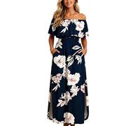 Zeiayuas Women's Off the Shoulder Maxi Dress Floral Print Ruffle A Line Flowy Beach Vacation Dresses Strapless Bandeau Summer Spring Casual Boho Long Sundress with Pockets