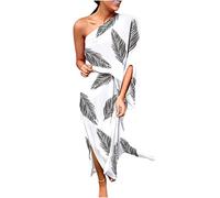 Zeiayuas Womens One Shoulder Maxi Dresses Summer Boho Beach Dress Floral Print Loose Fit Tunic Dresses Cascading Frilly Bohemian Flowy Party Elegant Sundress Ladies Sale Clearance