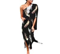Zeiayuas Womens One Shoulder Maxi Dresses Summer Boho Beach Dress Floral Print Loose Fit Tunic Dresses Cascading Frilly Bohemian Flowy Party Elegant Sundress Ladies Clearance