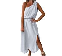 Zeiayuas Womens One Shoulder Maxi Dresses Summer Sleeveless Casual A-Line Long Beach Dress Ladies Elegant Bohemian Loose Vacation Dresses for Party Night Out Clearance White