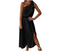 Zeiayuas Womens One Shoulder Maxi Dresses Summer Sleeveless Casual A-Line Long Beach Dress Ladies Elegant Bohemian Loose Vacation Dresses for Party Night Out Clearance Black