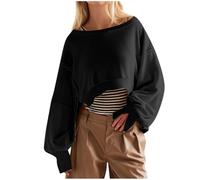 Zeiayuas Womens Oversized Cropped Sweatshirt 2024 Casual Crewneck Long Sleeve Tops Pullover Jumper Fall Outfits Fleece Winter Warm Sweatshirts Baggy Hoodies Y2k Streetwear Black