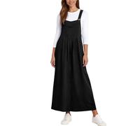 Zeiayuas Women's Pinafore Vintage Classic Suspender Maxi Skirts Adjustable Strap A Line Pleated Long Overall Dungarees Dress with Pockets Ladies Baggy Jumpsuits Black