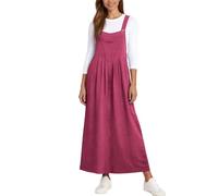 Zeiayuas Women's Pinafore Vintage Classic Suspender Maxi Skirts Adjustable Strap A Line Pleated Long Overall Dungarees Dress with Pockets Ladies Baggy Jumpsuits Hot Pink
