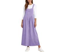 Zeiayuas Women's Pinafore Vintage Classic Suspender Maxi Skirts Adjustable Strap A Line Pleated Long Overall Dungarees Dress with Pockets Ladies Baggy Jumpsuits Purple