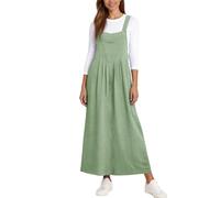 Zeiayuas Women's Pinafore Vintage Classic Suspender Maxi Skirts Adjustable Strap A Line Pleated Long Overall Dungarees Dress with Pockets Ladies Baggy Jumpsuits Green