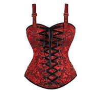 Zeiayuas Women's Plus Size Gothic Waist Cincher Lace up Boned Overbust Corset Bustier Bodyshaper Ladies White Cosrsets Sweetheart Bones Bustier Top Shapewear Floral Lace Underbust Jacquard Overbust