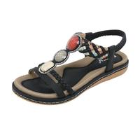 Zeiayuas Womens Sandal Crystal Sparkling Shine Wedge Heel Shoes Diamante T-bar Beads Elastic Slingback Sandals Ladies Gladiator Summer Sandals Open Toe Flats Bohemian Rhinestone Roman Sandals