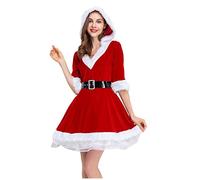 Zeiayuas Women's Santa Dresses Costume Suit Outfit Christmas Hooded Fancy Dress with Belt 2 Piece Mrs. Claus Santa Dress Red