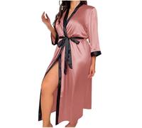 Zeiayuas Women's Satin Bathrobe Oblique V-Neck Long Kimono Robe Bridesmaids Robe Plus Size Silk Dressing Gown Maxi Nightdress Ladies Sexy Lingerie Nightgown Soft Sleepwear Nightwear UK