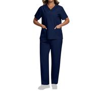 Zeiayuas Womens Scrubs Set Medical Uniform Set Short Sleeve V-Neck Top with Tapered Pants Work Wear Uniforms Nurses Scrubs Medical Doctor Uniforms for Beauty Salon SPA Pet Grooming