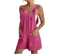 Zeiayuas Womens Shorts Jumpsuits Wide Leg Jumpsuit Summer Romper Pockets Loose Fit Dungarees Playsuits Round Neck All in One Playsuit Onesies Solid Color Lace Floral Shorts Pants for Ladies