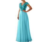 Zeiayuas Women's Sky Blue V-Neck High Waist A-Line Maxi Dress - Size M, Floor Length, Adult Women, Formal Event Attendees