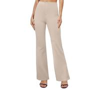 Zeiayuas Womens Straight Leg Trousers High Waisted Long Pants Tailored Office Work Smart Formal Trousers Loose Fit Full Length Trousers Ladies Casual Flare Pants Solid Color Bottoms with Pocket Beige