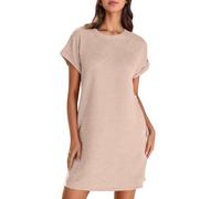 Zeiayuas Womens Summer Midi Dress Short Sleeve Boho Beach Shift Dresses Elegant Summer Midi Dress Ladies Tunic Solid Color Loose Casual Pleated Sundress Office Work Smock Dresses Beige