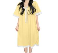 Zeiayuas Women's Summer Pajamas Clearance Women's Lace Short Sleeve Knitted Nightdress Elegant Short Sleeve Bow Tie Nursing Nightie Lingerie Babydoll Nighties for Women Knitted Loungewear Yellow