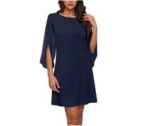 Zeiayuas Womens Summer Shift Dresses UK Elegant Chiffon Half Sleeve Tunic Dress Round Neck Casual Midi Dresses Solid Color Holiday Beach Party Dress for Office Work Navy
