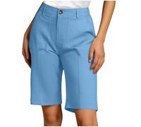 Zeiayuas Women's Summer Shorts Ladies Casual Pants Chino Capri Regular Fit Above The Knee Bermuda Summer Stretch Crop Trousers Loose Fit Wide Leg Work Trousers with Pockets Light Blue