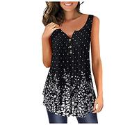 Zeiayuas Womens Summer Sleeveless Tunic UK Clearance V Neck Button Up Tank Tops Pleated Basic Henley Shirts Floral Print Loose Fit Vests Lagenlook Fashion Casual Blouse Plus Size 18