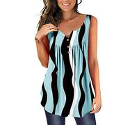 Zeiayuas Womens Summer Sleeveless Tunic UK Clearance V Neck Button Up Tank Tops Pleated Basic Henley Shirts Floral Print Loose Fit Vests Lagenlook Fashion Casual Blouse Plus Size 18