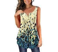Zeiayuas Womens Summer Sleeveless Tunic UK Clearance V Neck Button Up Tank Tops Pleated Basic Henley Shirts Floral Print Loose Fit Vests Lagenlook Fashion Casual Blouse Plus Size 18