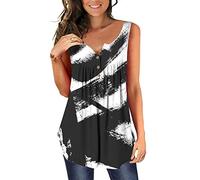 Zeiayuas Womens Summer Sleeveless Tunic UK Sale Clearance V Neck Button Up Tank Tops Pleated Basic Henley Shirts Floral Print Loose Fit Vests Lagenlook Fashion Casual Blouse Plus Size 18