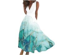 Zeiayuas Women's Summer Spring Maxi Dress V Neck Sleeveless Ladies Casual Long Wrap Dress Boho Floral Cocktail Dresses Party Bohemian Flowy Elegant Long Dress