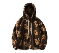 Zeiayuas Womens Teddy Fleece Jackets Bear Print Fluffy Fuzzy Coat Laides Full Zip Long Sleeve Overcoat Sherpa Fleece Hoodie Blanket Soft Hooded Sweatshirt Winter Warm Cute Outwear for Teen Girl UK