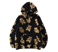 Zeiayuas Womens Teddy Fleece Jackets Bear Print Fluffy Fuzzy Coat Laides Full Zip Long Sleeve Overcoat Sherpa Fleece Hoodie Blanket Soft Hooded Sweatshirt Winter Warm Cute Outwear for Teen Girl UK