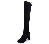 Zeiayuas Womens Thigh High Stretchy Boots Block Heel Back Lace Over The Knee Casual Boots Ladies Suede Warm Winter Long Boot