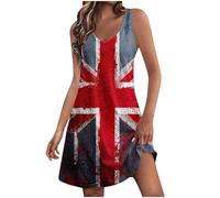 Zeiayuas Women's Union Jack Midi & Mini Dresses - V-Neck Sleeveless Tank Dresses With Union Jack Flags Graphic Summer Sundress & Boho Dress