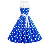 Zeiayuas Women's Vintage Rockabilly Dress 1950s Cocktail Party Dress Polka Dot Halter Neck Sleeveless Retro Dresses A Line Swing Flowy Tea Dress Audrey Hepburn 50s 60s Dance Gown Sale Clearance Blue