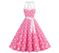 Zeiayuas Women's Vintage Rockabilly Dress 1950s Cocktail Party Polka Dot Halter Neck Sleeveless Retro A Line Swing Flowy Tea Dress Audrey Hepburn 50s 60s Dance Gown Clearance Pink