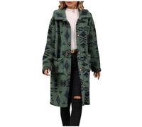 Zeiayuas Women's Warm Winter Coats Sherpa Reversible Fleece Long Jackets Faux Fur Coat Thickened Windproof Outerwear Vintage Print Knee Length Coat Ladies Overcoat with Pockets