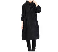 Zeiayuas Womens Winter Dresses 2025 UK Women's Long Sleeve Dress Vintage Solid Color Plush and Thick Corduroy Dress Womens Cotton High Collar Loose Dress A-Line Layered Midi Dress with Pockets Black