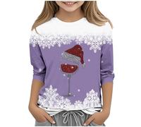 Zeiayuas Xmas Jumper for Kids Christmas Funny Novelty Graphic Sweatshirt Girls Cute Wine Glass Print Pullover Tops Casual 3/4 Sleeve Crewneck Tops Christmas Tree Xmas Tunic Top