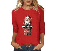 Zeiayuas Xmas Shirts Women's Funny Wine Glass Graphic Tops Merry Christmas 3/4 Sleeve Crew Neck Top Blouses Santa Claus Novelty Xmas Shirts Snowflake Christams Tree Pullover