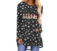 Zeiayuas Xmas Tunic Tops for Women Christmas Tree Print Sweatshirts Cute Funny Snowman Xmas Tree Long Sleeve Pullover Santa Jumper Ladies Top Christmas Pullover