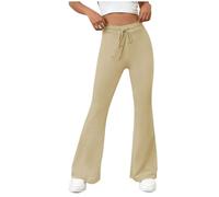 Zeiayuas Yoga Pants with Drawstring for Women Elastic Waist Yoga Sports Trousers Stretch Joggers Gym Workout Flare Pants Active Tummy Control Pants Running Sweatpants Tracksuit Ladies Bottoms Beige