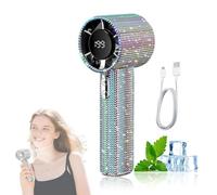 ZEID Diamond Portable Fan, Diamond Handheld Mini Fan, USB Rechargeable, Full Diamond Portable Handheld Turbo Fans for Outdoor Activities Travel Office (1Pc Colorful)