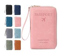 ZEID Rowgins Multi-Functional RFID Passport Wallet, Passport Holder, Secure Id Card Organizer with Anti-Theft Protection, Leather Cover for Credit Cards, Tickets, and Cash (Pink)